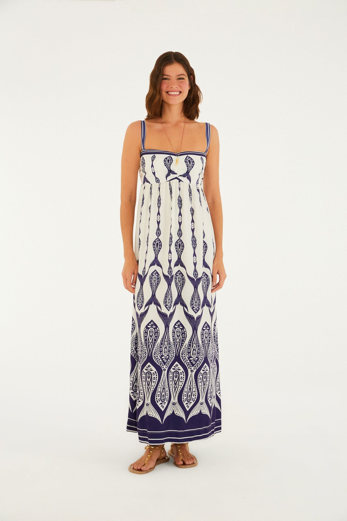 Vestido Maxi Estampado Peces y Corriente