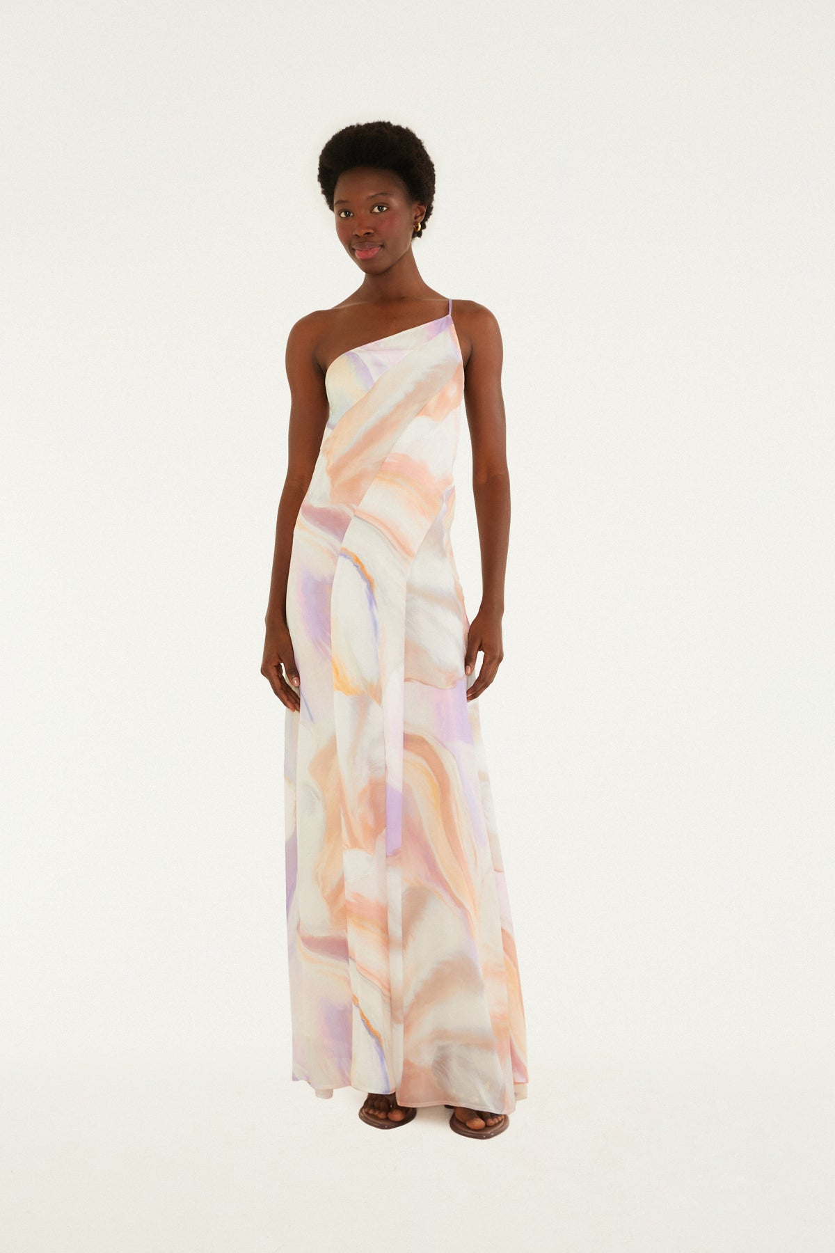 Vestido un Hombro Estampado de Perlas