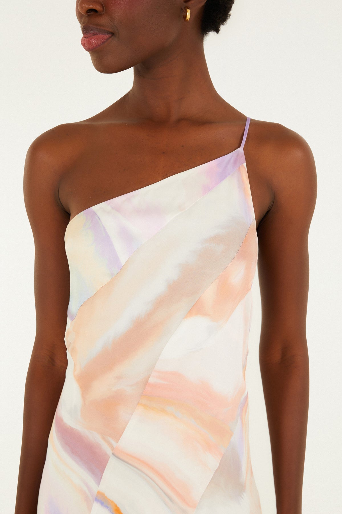 Vestido un Hombro Estampado de Perlas