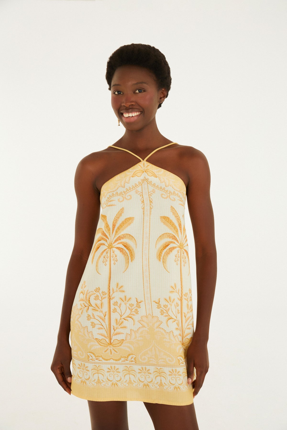 Vestido Corto Estampado Paisaje Tropical