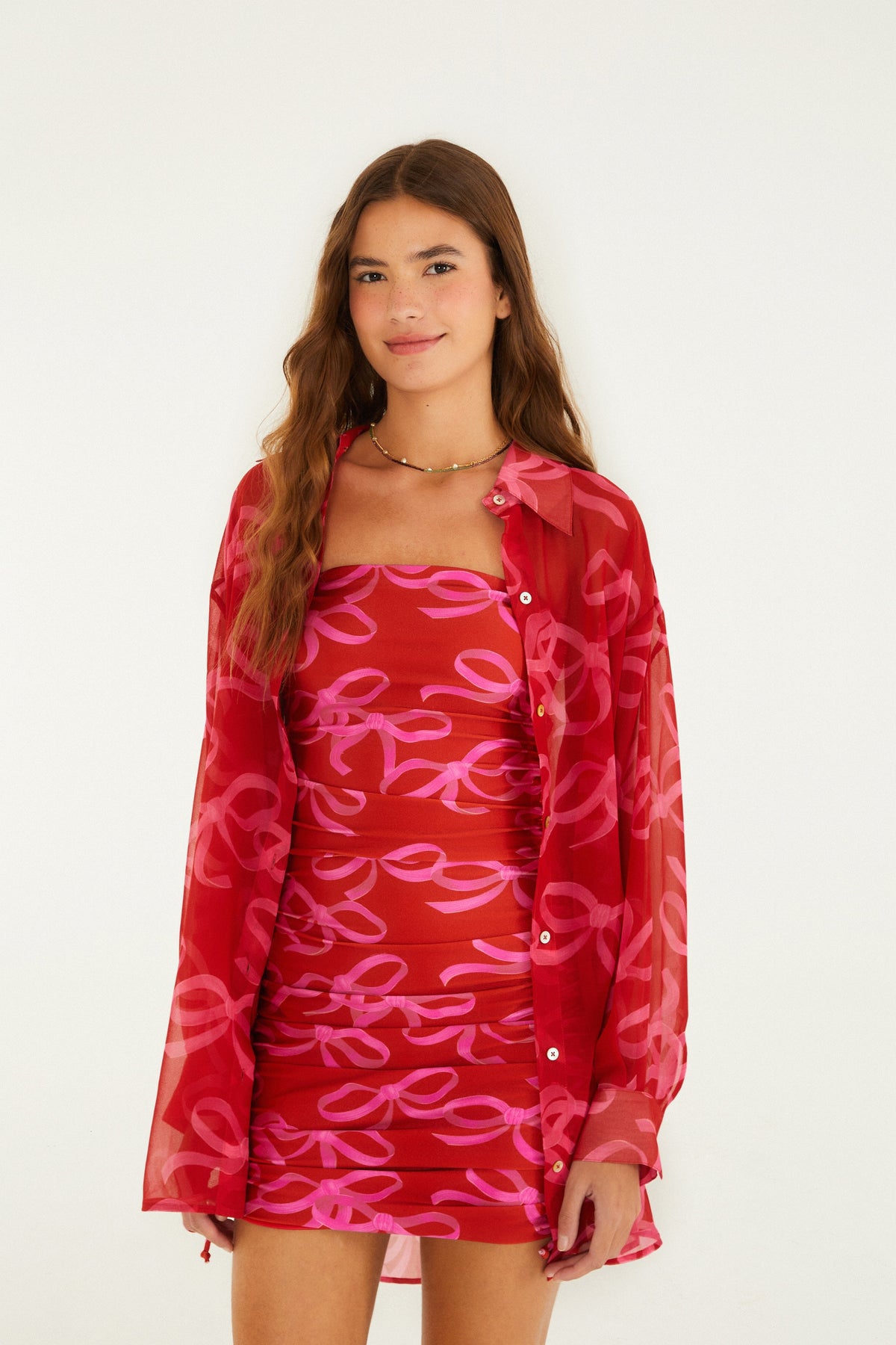 Camisa de Botones con Estampado de Lazo