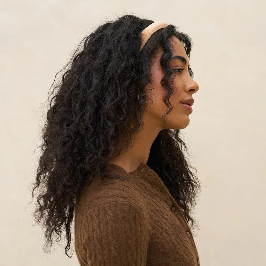 Recycled Fabric Satin & Velvet Headbands 2pc Set - Cream & Camel