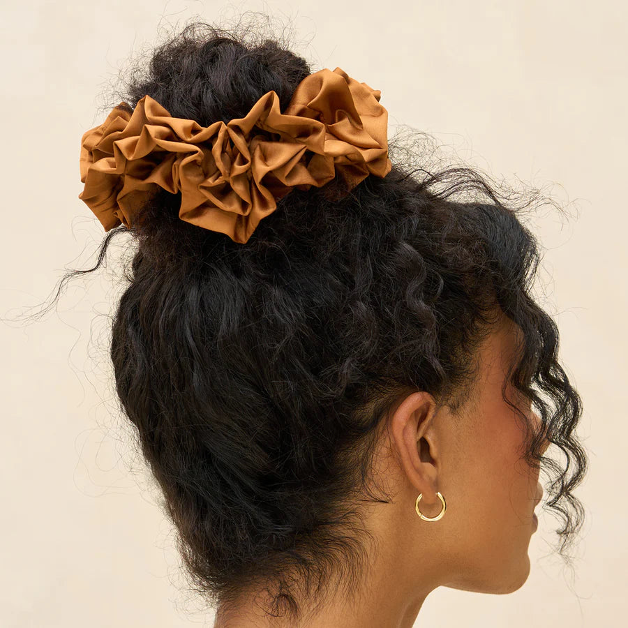 Recycled Fabric Ruffle Scrunchie - Camel