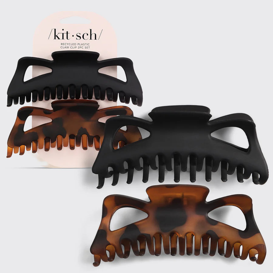 Recycled Plastic Jumbo Classic Assorted Claw Clips 3pc Set - Black and Tort