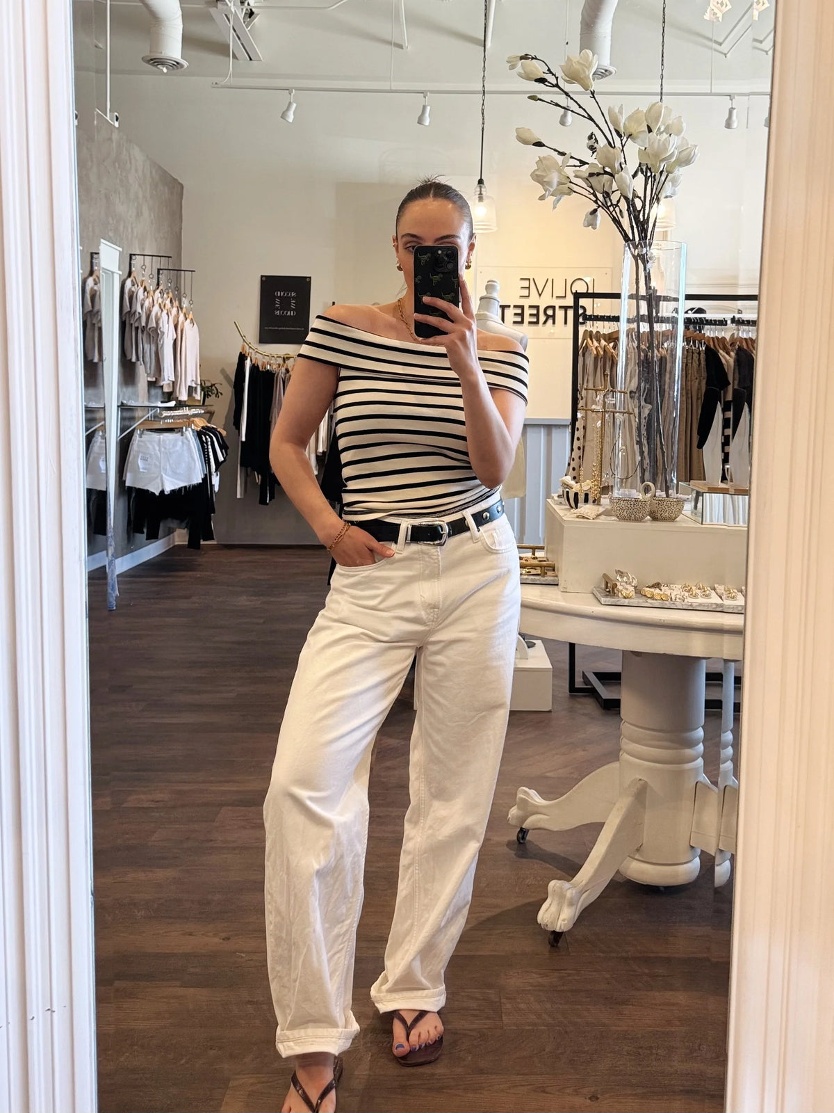 Kerry Stripped Off Shoulder Knit Top