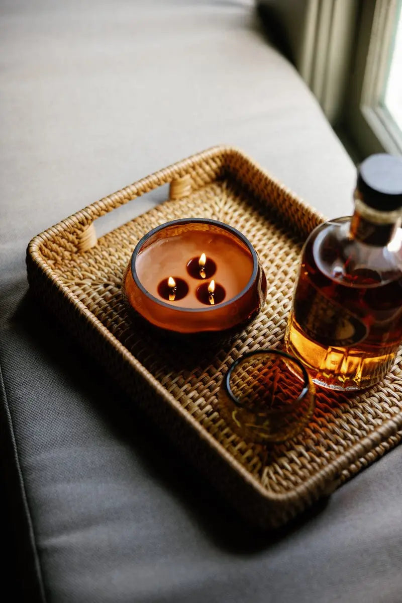 Basalt Amber 10 Oz Organic Shaped Tinted Glass with Lid