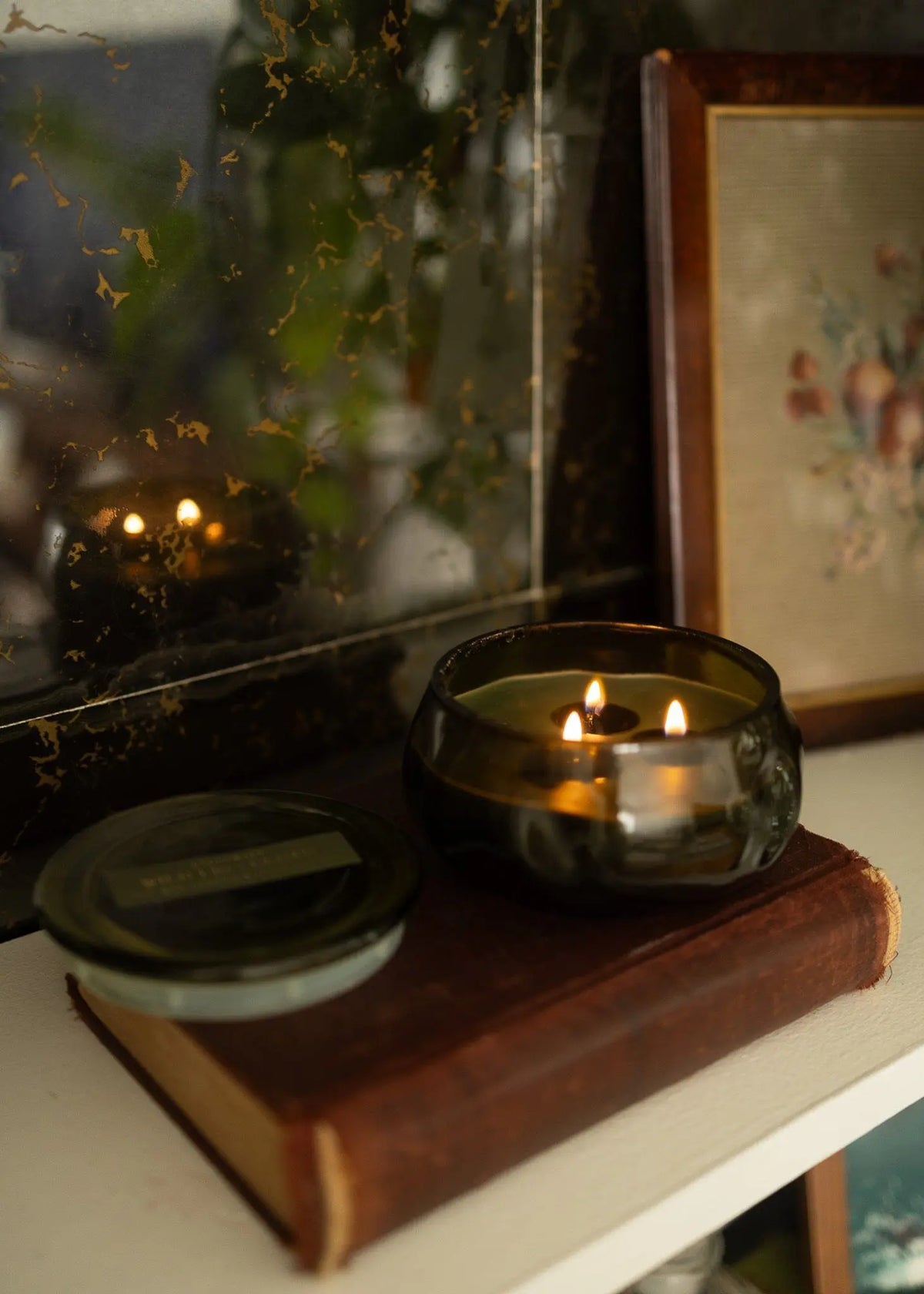 Basalt Green 10 Oz Organic Shaped Tinted Glass with Lid