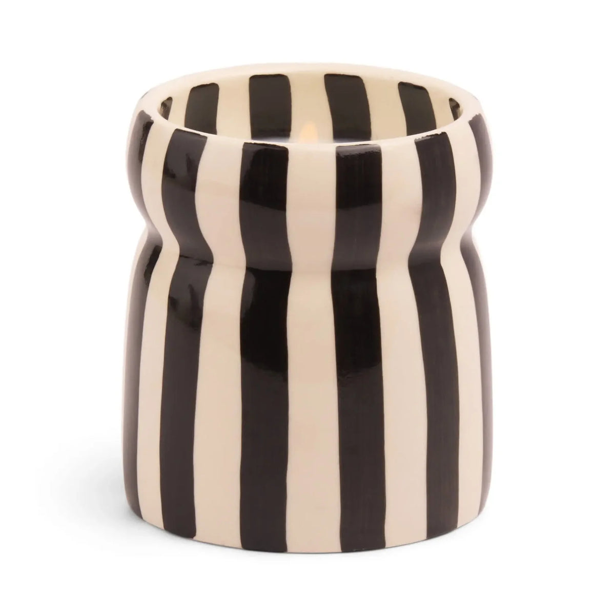 6.5 Oz Cabana Black Striped Hand Painted Ceramic with Dustcover  - Lava Stone