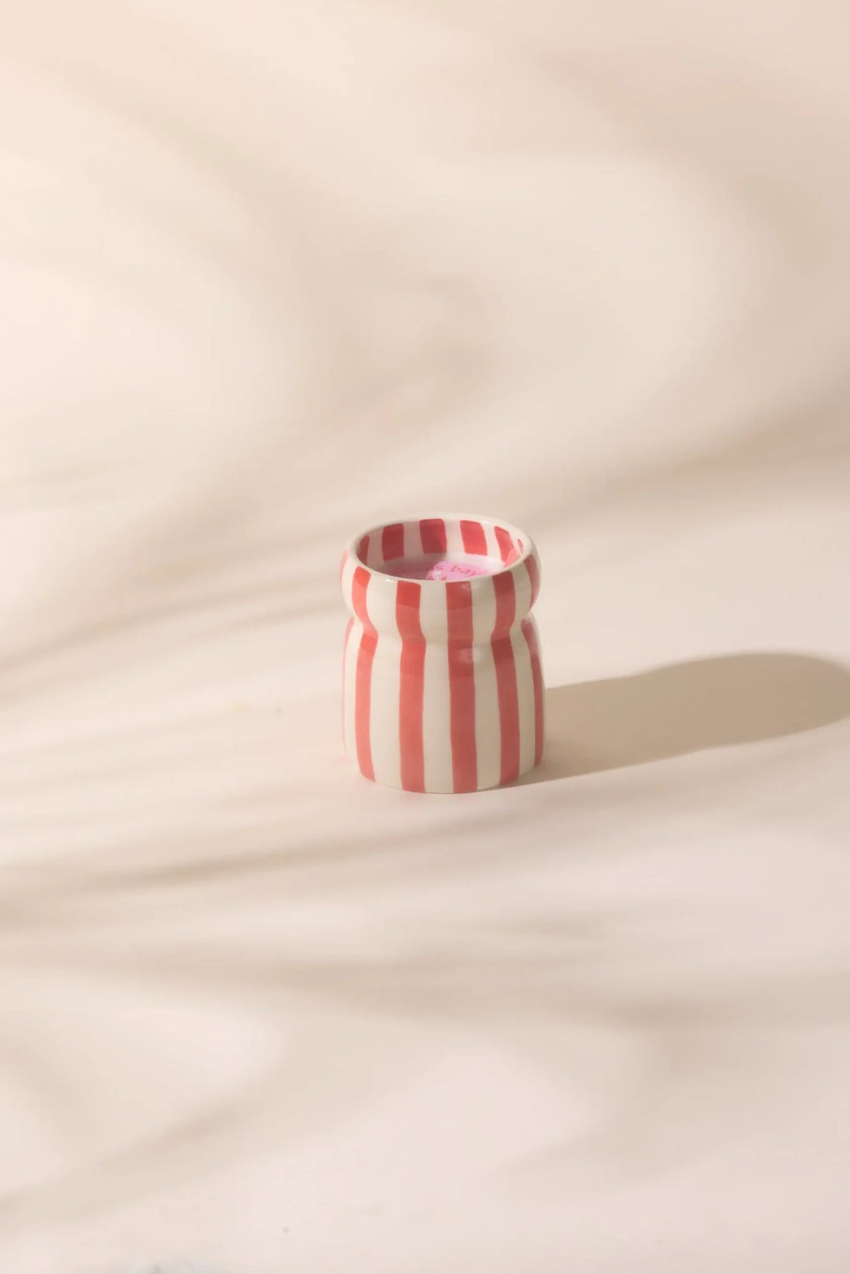 6.5 Oz Cabana Red Striped Hand Painted Ceramic with Dustcover - Hibiscus Bay