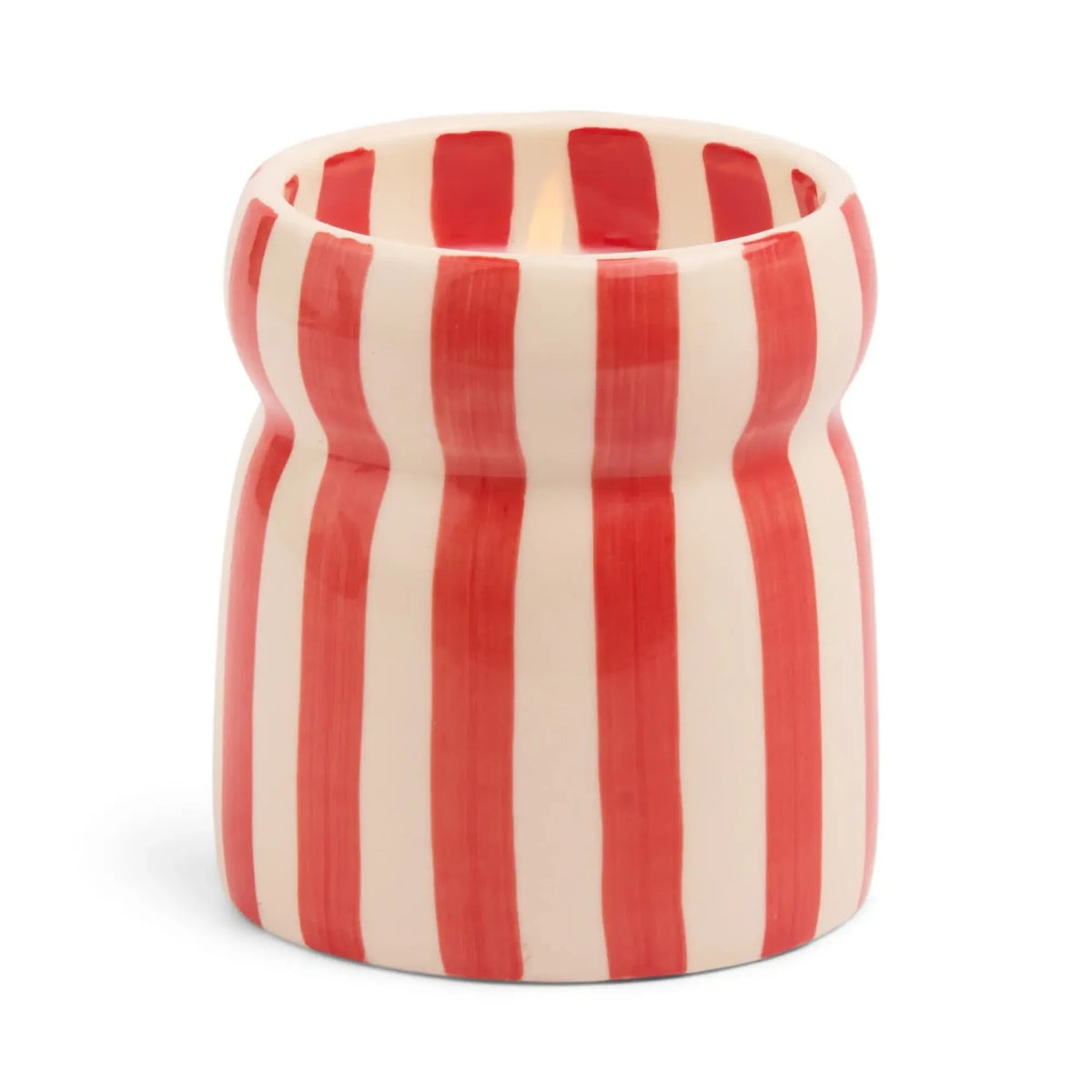 6.5 Oz Cabana Red Striped Hand Painted Ceramic with Dustcover - Hibiscus Bay