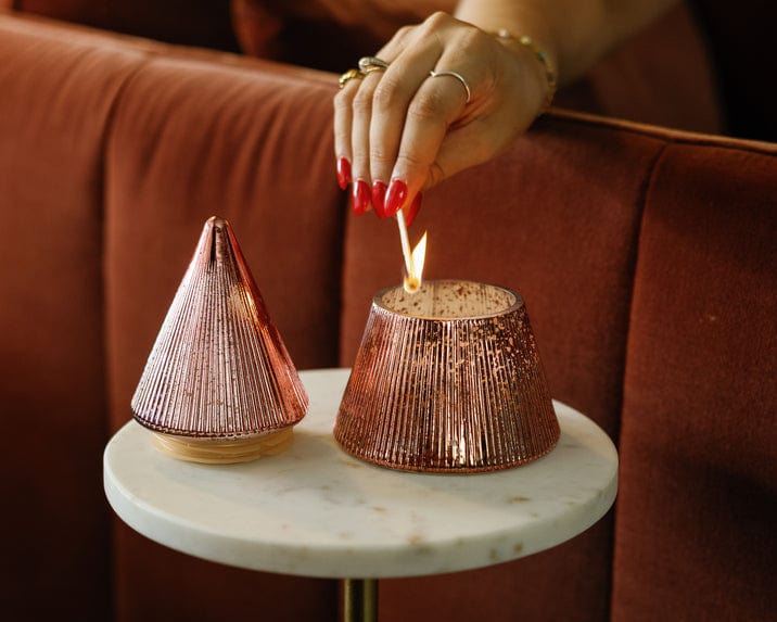 7 Oz Pink Ribbed Mercury Stacked Tree Candle with Lid