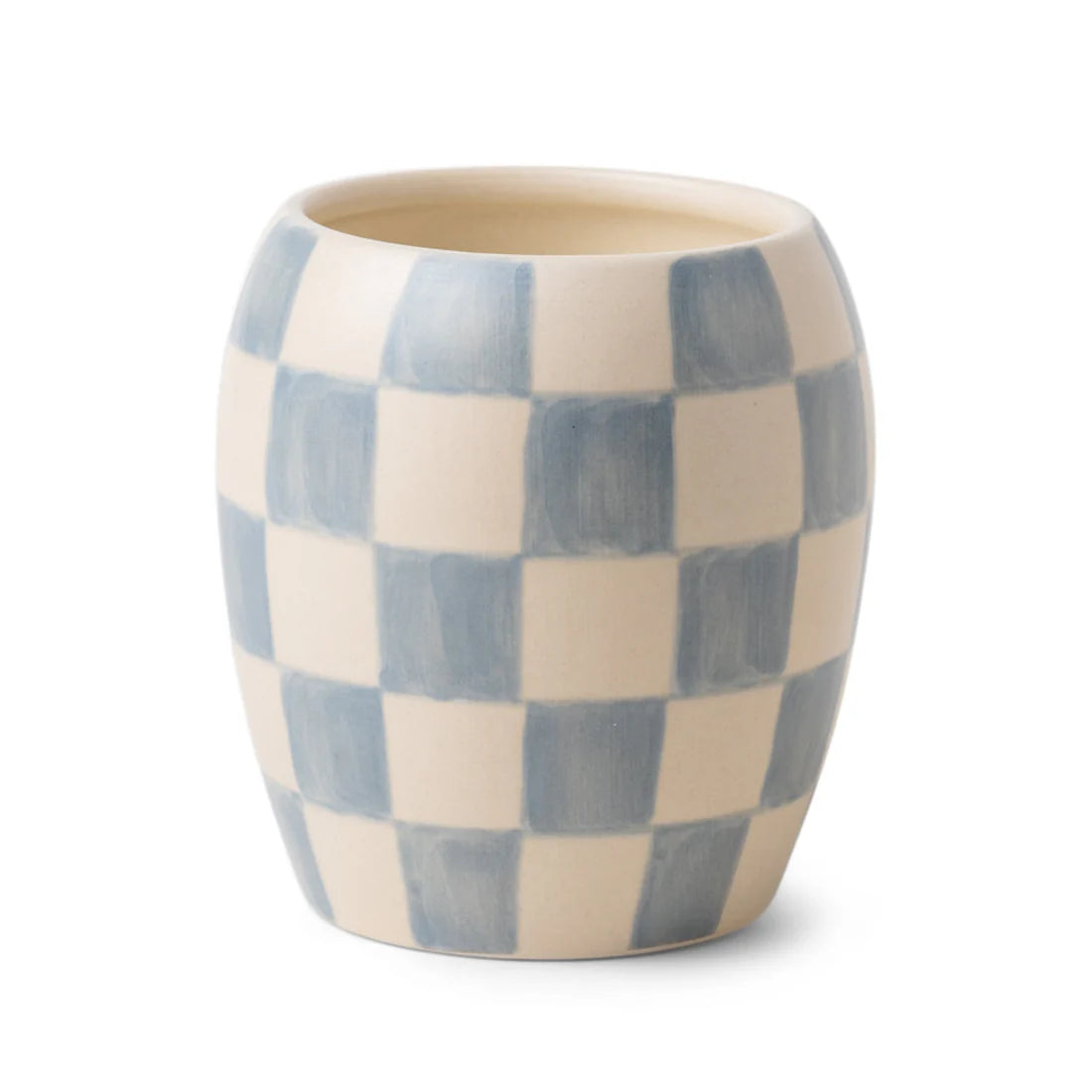 Checkmate 11 Oz Light Blue Checkered Porcelain Vessel - Cotton + Teak