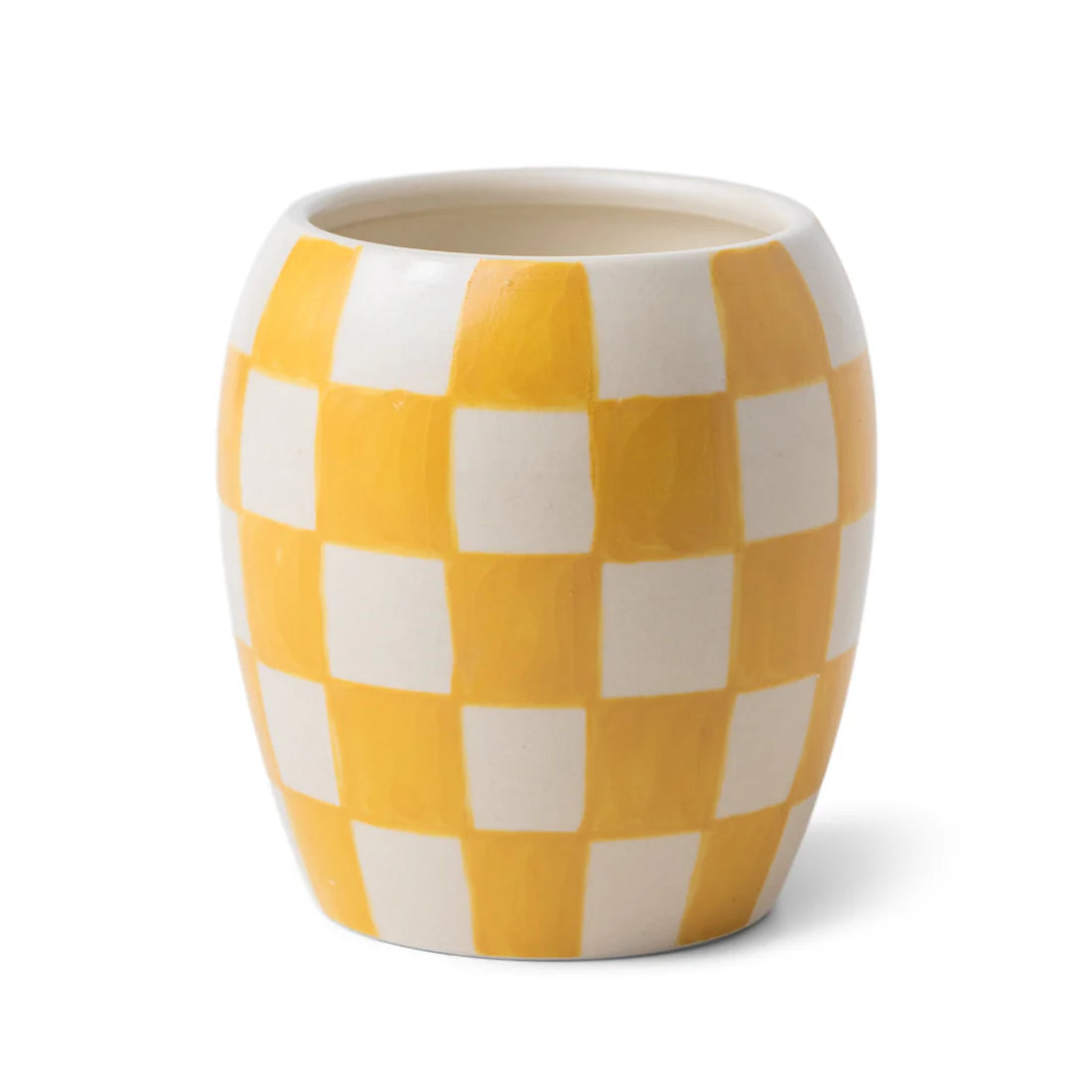 Chekcmate 11 Oz Orchre Checkered Porcelain Vessel - Golden Amber