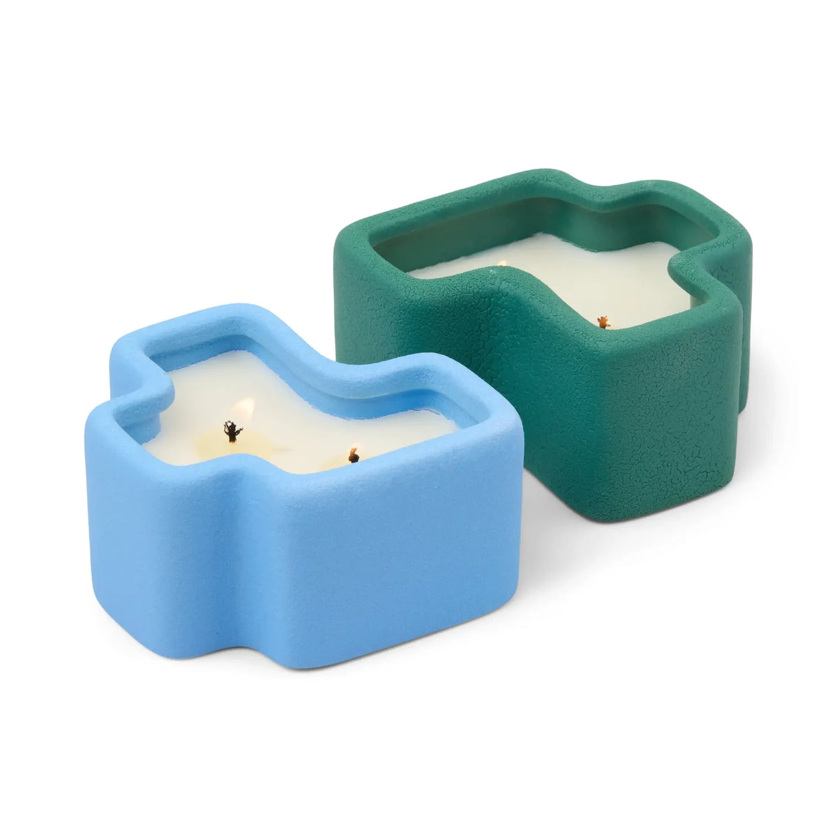 Boxed Set of 2 Jigsaw 4 Oz Candles - Green  and Blue - Wild Mint & Misted Lime