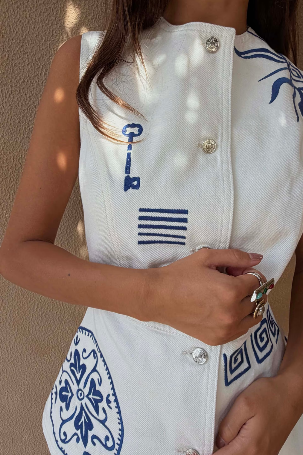DOLCE VITA EMBROIDERED DENIM WAISTCOAT