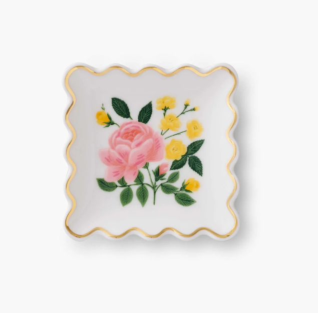 Roses Porcelain Scalloped Ring Dish