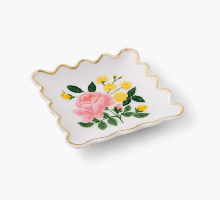 Roses Porcelain Scalloped Ring Dish