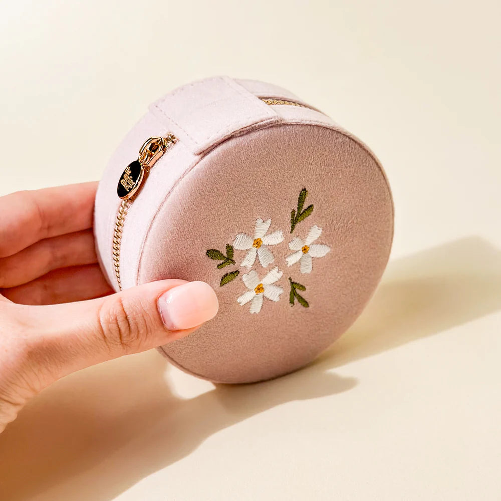 Round Velvet Jewelry Case - Floral Blush