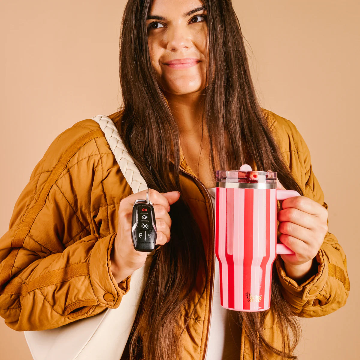 20 oz Lifestyle Flip Straw Tumbler - Peppermint Stripe