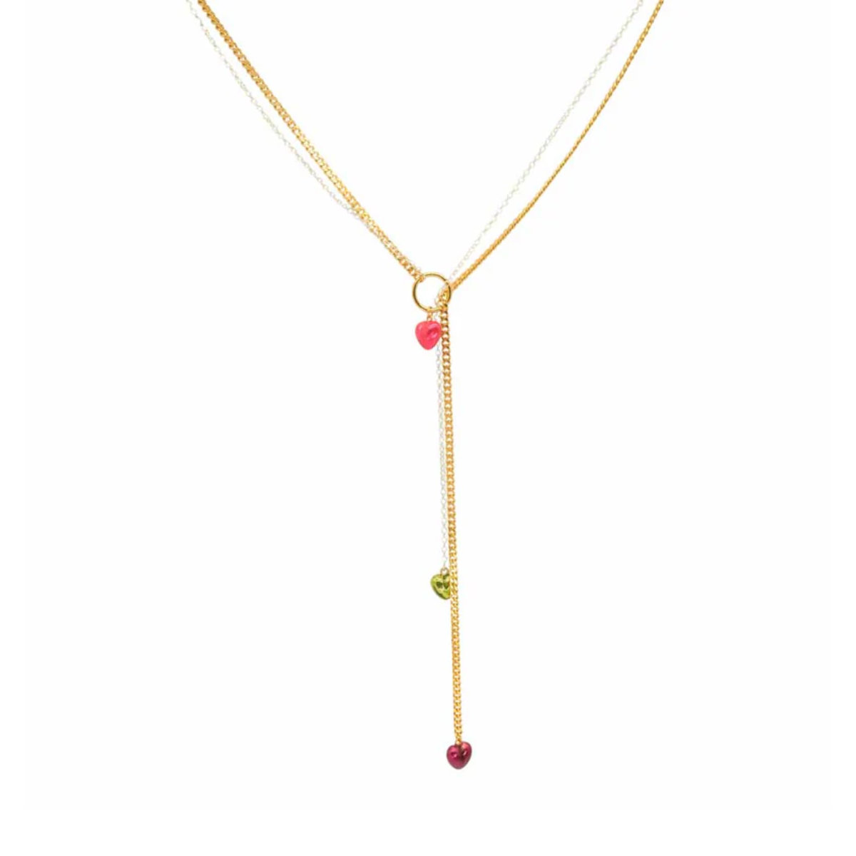 CADENA STEEL HEARTS LONG GOLD&SILVER