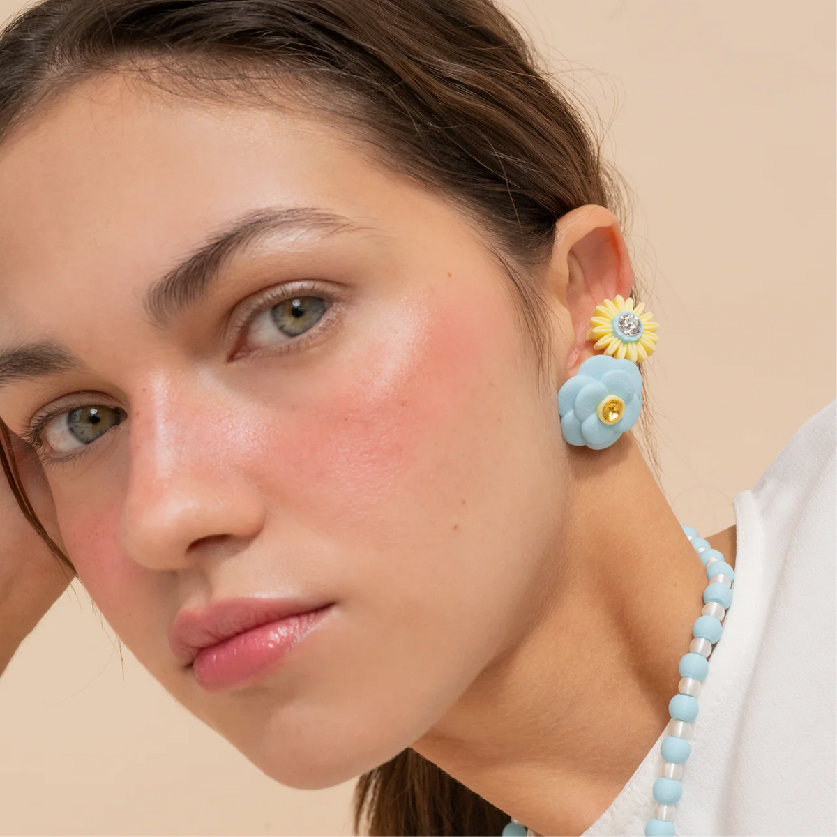 SKY BLUE CAMELIA STUDS