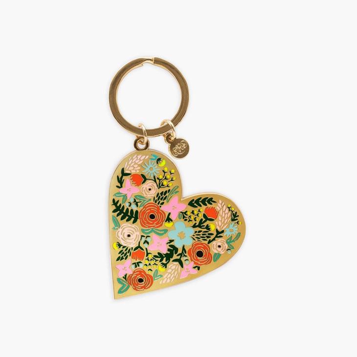 Floral Heart Enamel Keychain